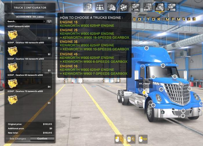 Kenworth W900 625HP Engine And Gearbox For All Trucks v1.1 For Multiplayer ATS 1.38