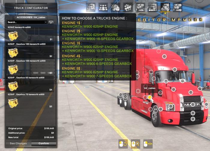 Kenworth W900 625HP Engine And Gearbox For All Trucks v1.1 For Multiplayer ATS 1.38