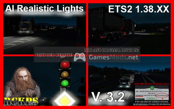 AI Realistic lights V. 3.2 For ETS2 1.38.XX