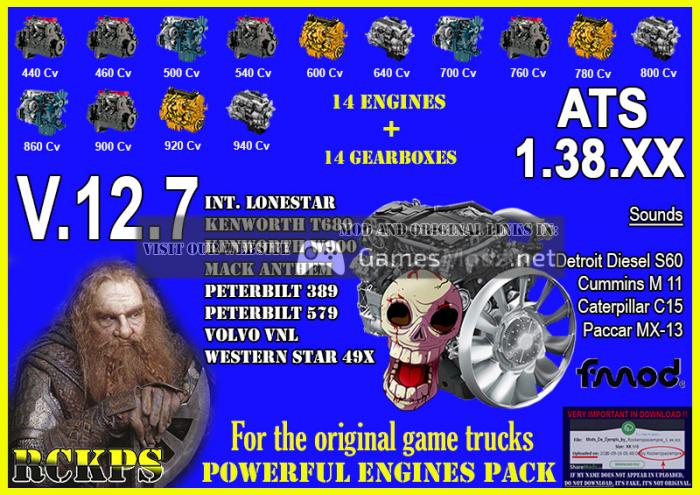 Pack Powerful engines + gearboxes V.12.7 for ATS 1.38.XX