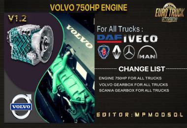 VOLVO 750HP ENGINE FOR ALL TRUCKS MOD V1.2 FOR ETS2 MULTIPLAYER 1.39